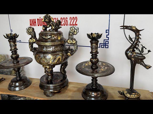 Bộ Ngũ Sự Đồng Đỏ Cao 65 Khảm Vàng 9999 Siêu VIP 0971236222