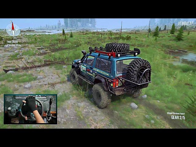 Mudrunner - Jeep Cherokee Realistic Offroad Part 1 | Steering Wheel Gameplay