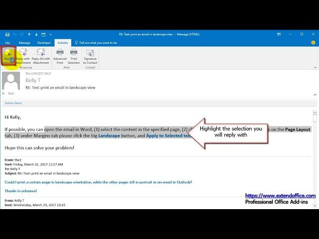 How to reply emails with selected text only in Outlook