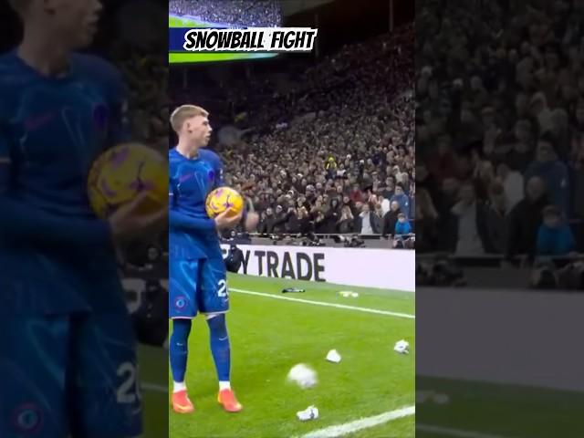 Spurs fans throw missiles at Chelsea’s Cole Palmer due their match. Snowball fight! #soccer