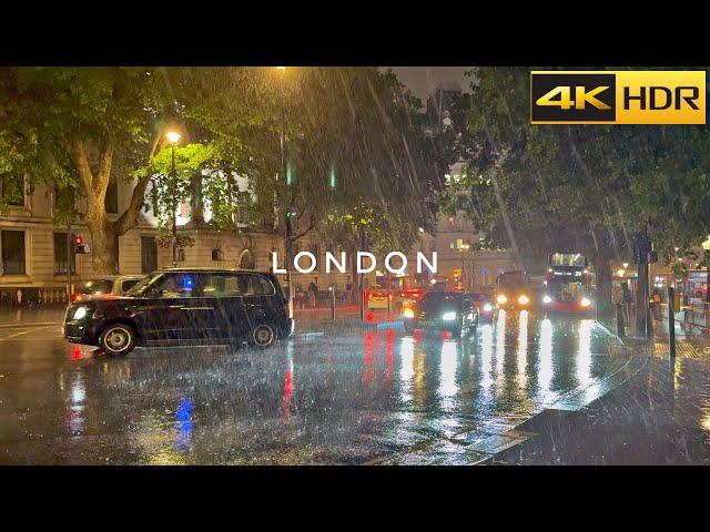 London Heavy Rain Walk - Summer 2024 ️ Walking the Wet Street of West End [4K HDR]