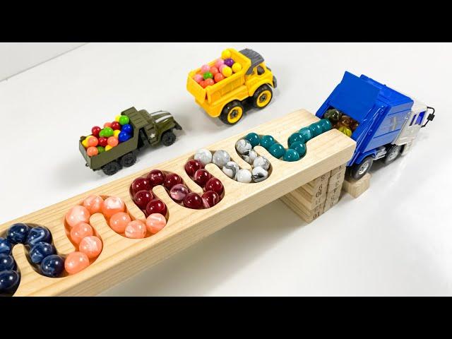 Marble Run ASMR Race  HABA Slope & Dump Truck Excavator Ambulance Forklift Garbage Truck Tractors