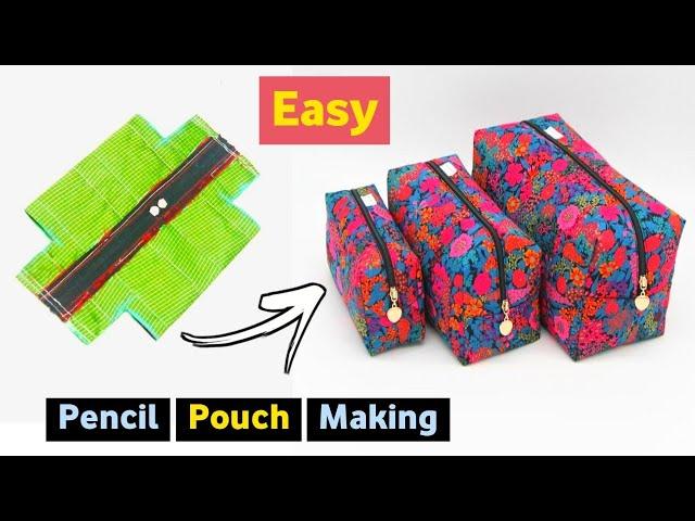 FAST AND EASY - Pencil pouch making at home| How to make a round pouch | Bag cutting and stitching