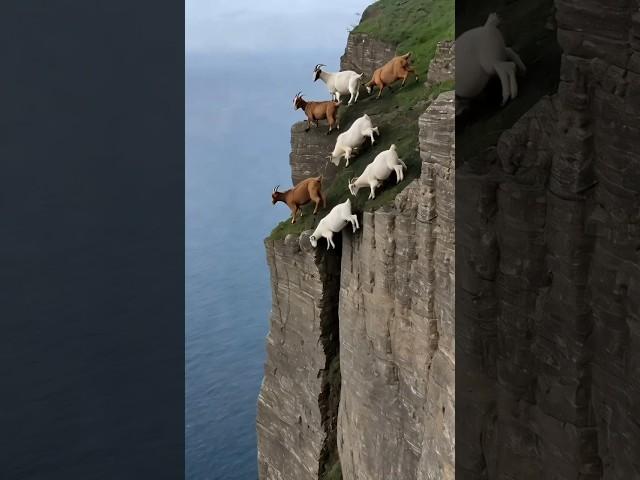 Unbelievable! Goats Rush Down a Deadly Cliff Like It's Nothing