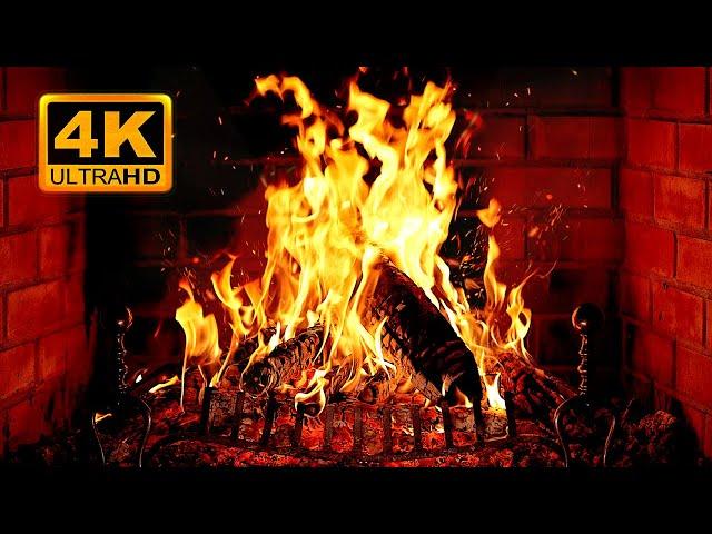  Cozy Fireplace 4K (12 HOURS). Fireplace with Crackling Fire Sounds. Fireplace Ambience