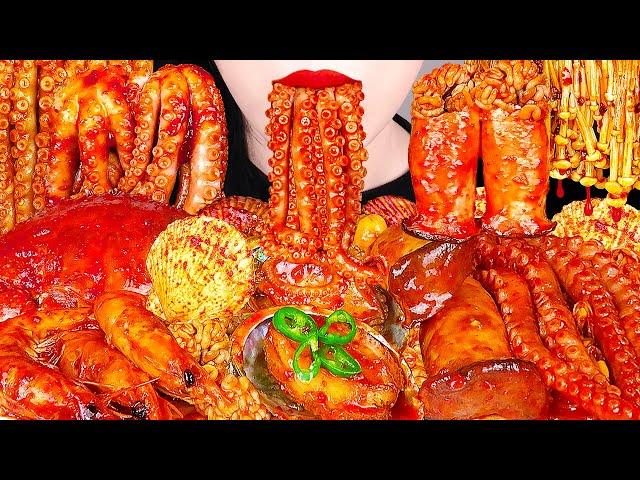 ASMR SPICY SEAFOOD BOIL *CRAB, OCTOPUS, SCALLOP, ENOKI MUSHROOM *KOREAN RECIPE* EATING MUKBANG 먹방