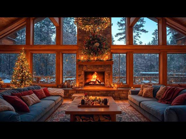 Cozy Fireplace Burning in Warm Christmas Room Ambience  Soft Christmas Jazz Music 2025 for Unwind 