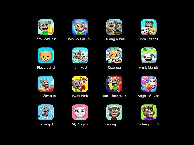 24 Talking Tom & Friends Games: Talking Tom: Gold Run,Splash Force,Talking News,My Talking Angela