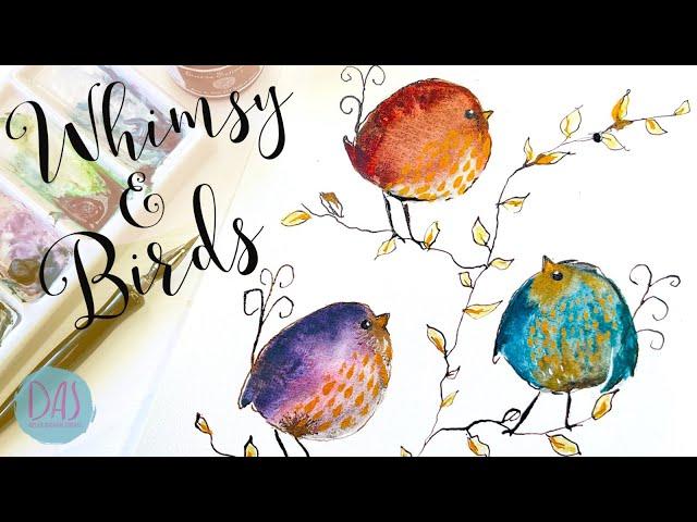 Whimsical Watercolor Birds for Beginners - Easy Tutorial to Master Wet in Wet and Pen and Ink