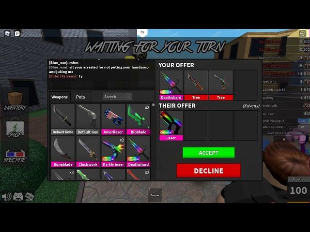 TRADING CHROMA DEATHSHARD AND TREE SET FOR CHROMA LASER!!! (Murder Mystery 2)