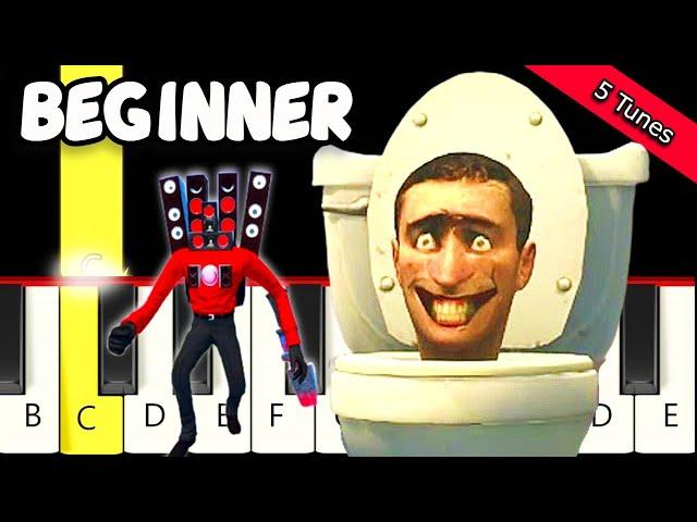 5 Skibidi Toilet Songs - Slow and Easy Piano Tutorial - Beginner