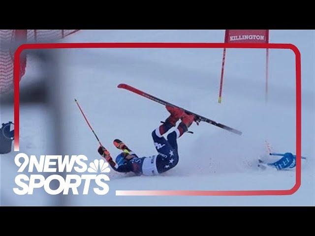 Mikaela Shiffrin reacts to ski racing crash