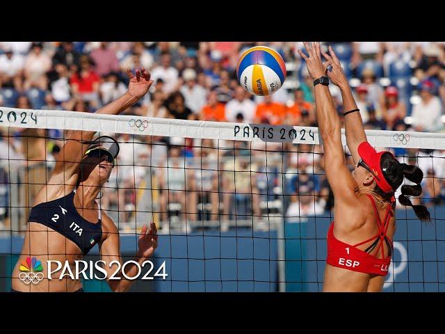 Spain rebounds in final set to best Italy in women's beach volleyball | Paris Olympics | NBC Sports