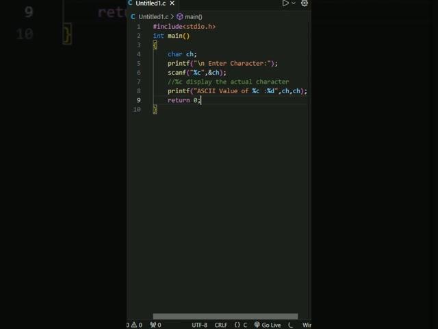 C Program to Find ASCII value of a Character| C programming #shorts #short #shortsfeed #recursion