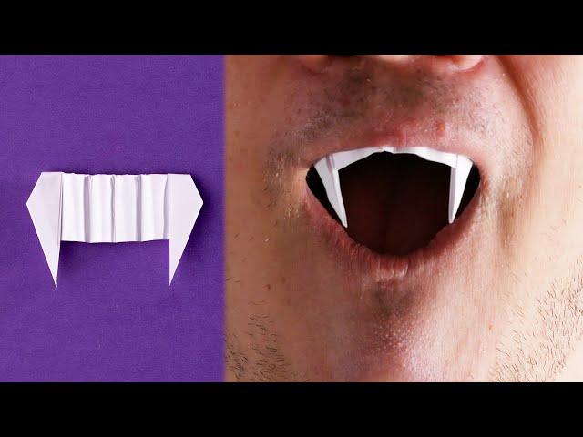 How to make vampire teeth with paper easy for Halloween  [Origami tutorial]