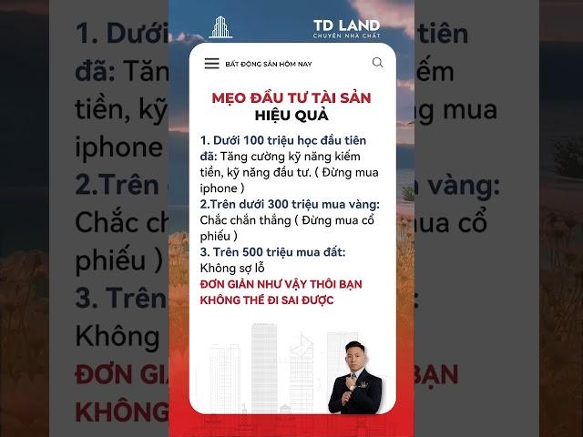 Mẹo đầu tư tài sản hiệu quả  #tuandat #batdongsandongtien #taichinh #dautu  #batdongsan #tintuc