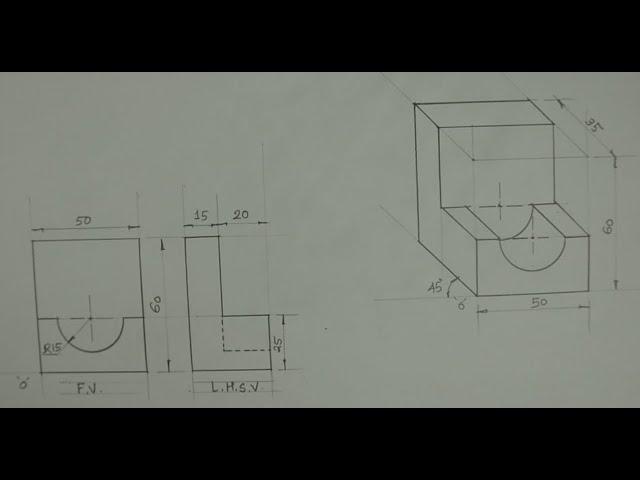 Oblique view  - 1 - Engineering drawing  - Technical drawing