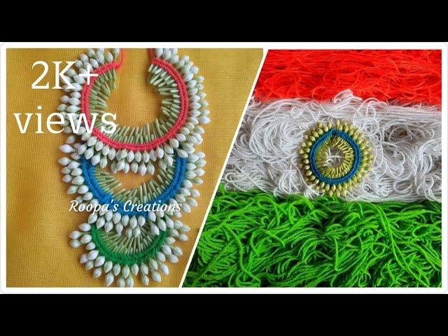 Tricolour  in Flower Garland | Step-by-Step | Crepe Jasmine | Roopa's Creations