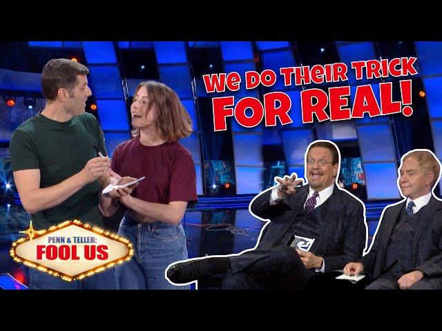 Seren & Nathan ASTONISH Penn & Teller by doing one of their classic tricks for REAL on Fool Us!