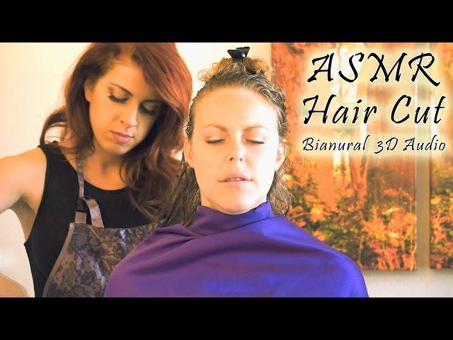  Binaural ASMR Haircut, Hair Brushing & Scalp Massage - 3D Scissors & Softly Spoken, Real Roleplay