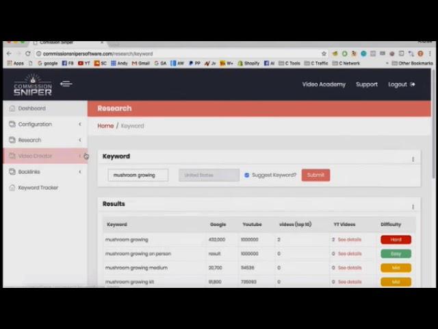 commission sniper cloud based software that lets you research create rank and profit from videos