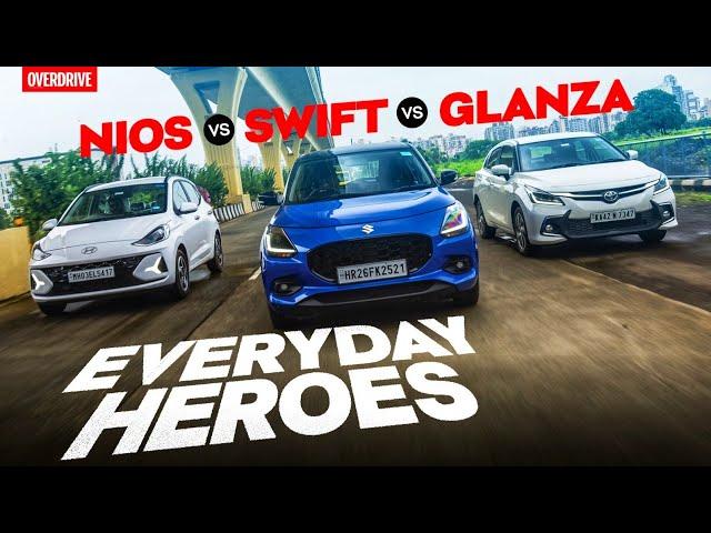 2024 Maruti Suzuki Swift vs Toyota Glanza vs Hyundai Nios comparison review - bestsellers match up