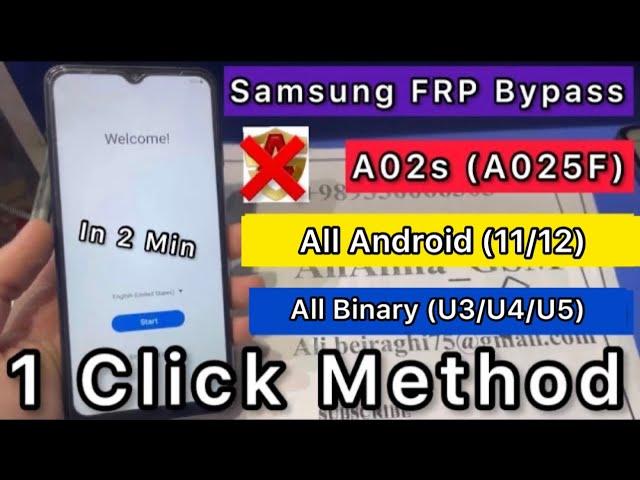 Samsung A02s U3 U4 U5 Unlock Google Account (A025F/A025G) Frp Bypass Android 11/12 |Without Alliance