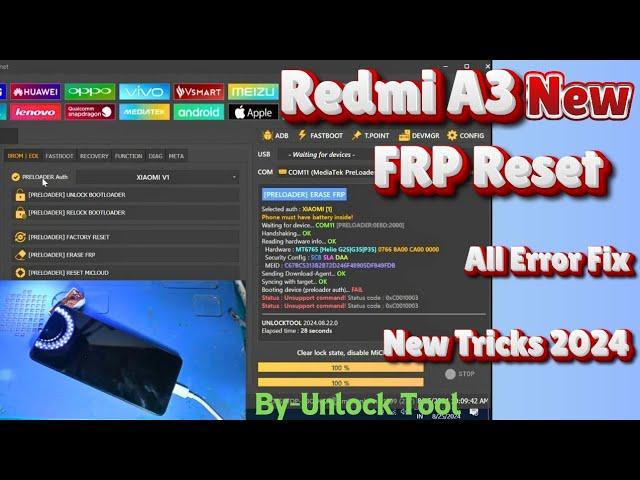 Redmi A3 FRP Reset By Unlock Tool || Redmi A3 FRP Bypaas New Tricks 2024