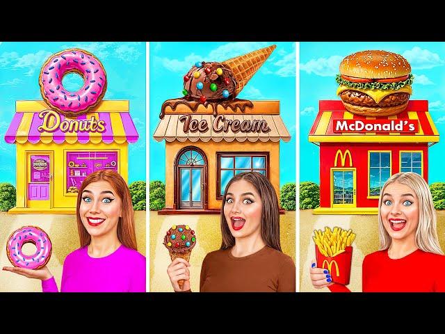 One Colored House Challenge McDonald’s vs Ice Cream vs Donuts | Crazy Challenge by Multi DO Smile