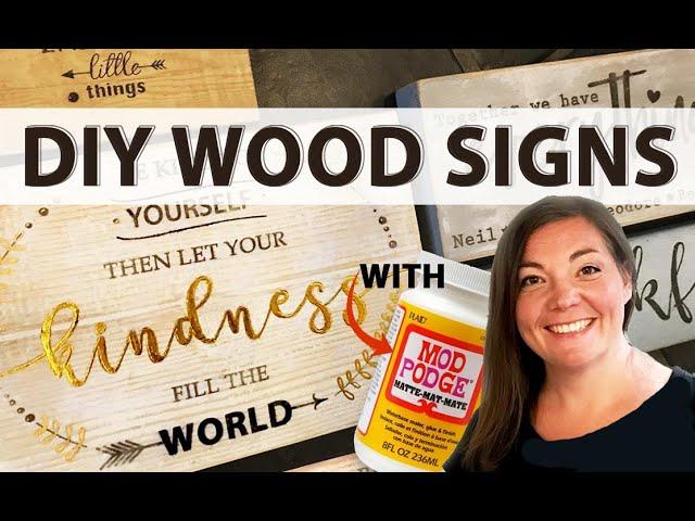 DIY Wood Signs | Mod Podge Transfer to Painted Wood with Gold