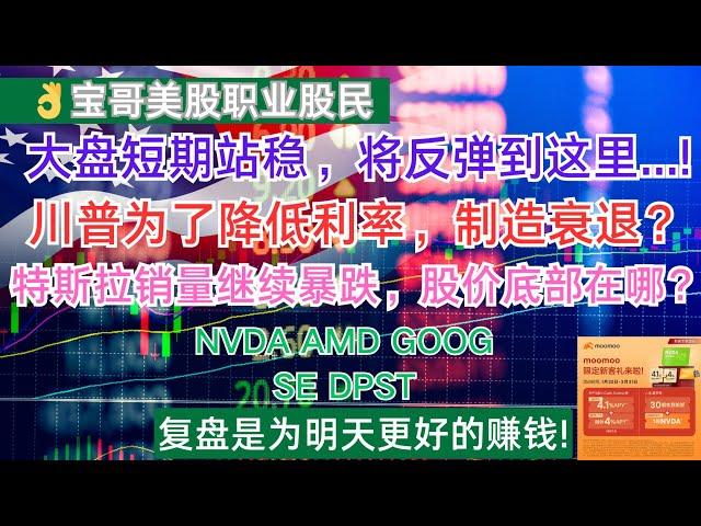 美股大盘短期站稳，将反弹到这里...!川普为了降低利率，制造衰退？特斯拉销量继续暴跌，股价底部在哪？NVDA AMD GOOG SE DPST！03052025