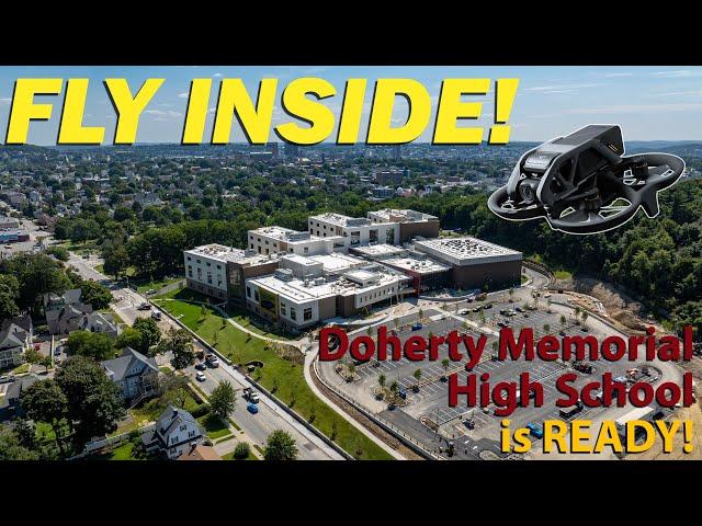 Drone flight INSIDE Worcester's finished Doherty Memorial High School!