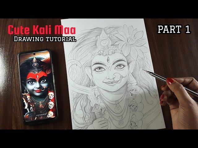 Draw with Me - Kali Maa Drawing tutorial PART 1 , Step by Step maa kali drawing tutorial