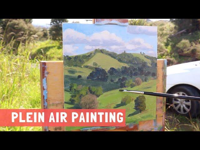 How to Paint a RURAL LANDSCAPE En Plein Air - Painting Adventures Outdoors. Tips For Mixing Greens