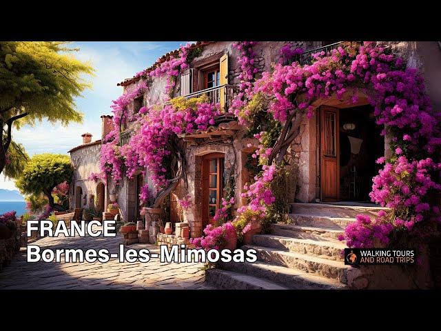 Bormes les Mimosas FRANCE - French Village Walk - Flowered Beautiful Villages 4k video tour