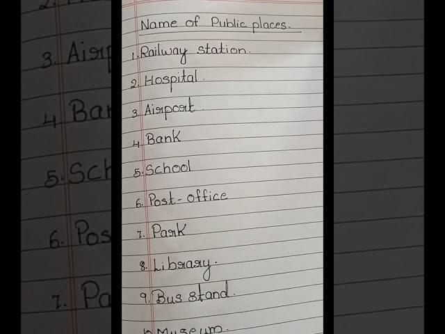 Name of public places in english||public places||Name public places.