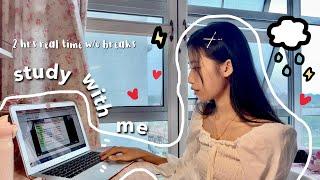 study with me on a rainy day [2 hours] | real time with kpop, pop, lofi music 