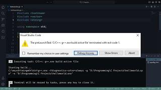 [FIXED] Error: "The preLaunchTask 'C/C++: g++.exe build active file' terminated with exit code 1"