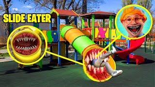 SLIDE EATER EAT BLIPPI CATCHES by the DRONE!