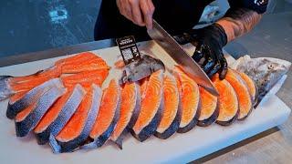 King Salmon！Amazing Salmon Cutting Skills, New Zealand King Salmon- Seafood Factory