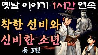 착한 선비와 그를 도와주는 신비한 소년의 이야기 등 3편중간 광고 없는 1시간 연속 옛날이야기/잠자리동화,꿀잠동화,오디오북