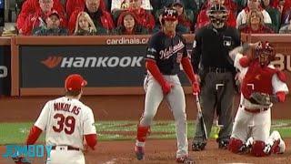 Juan Soto and Miles Mikolas grab their junk at eachother, a breakdown