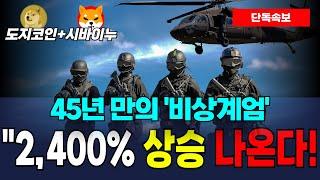 [도지코인+시바이누] 45년 만의 ‘비상계엄’… D-2 일론 머스크 효과로 하늘 높이 폭등! “2,400%” 상승 나온다! 진짜 깜짝 놀랐네…