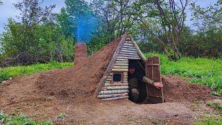 Ultimate Bushcraft Earth Hut: Complete Survival Shelter | Clay Fireplace Construction: Warmth