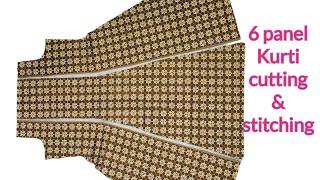 6 panel Kurti cutting and stitching/ Full flared panel Kurti cutting and stitching