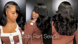 Side Part Sew In : Braid Pattern + Detailed Install + Layers + Feathered Curls | CURLSQUEEN