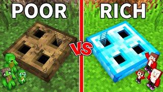 JJ and Mikey: POOR vs RICH Trapdoor Base Family Battle in Minecraft - Maizen