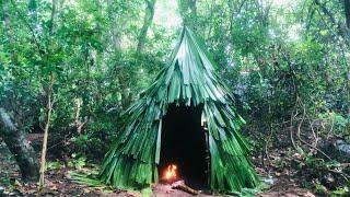 An easy-to-build hut to protect you from the rain in the forest | bushcraft survival shelter