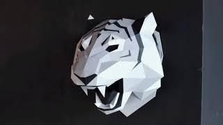 Papecraft Sculpture of Tiger Head. Hyperlapse of Assembling