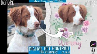 How to make a DIGITAL PET Portrait in Procreate | Beginner Tutorial |Custom Dog Flower Wreath|Ep. 10